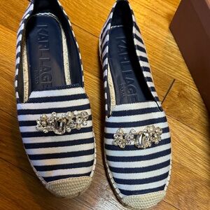 Karl Lagerfeld Navy and White Striped Espadrilles